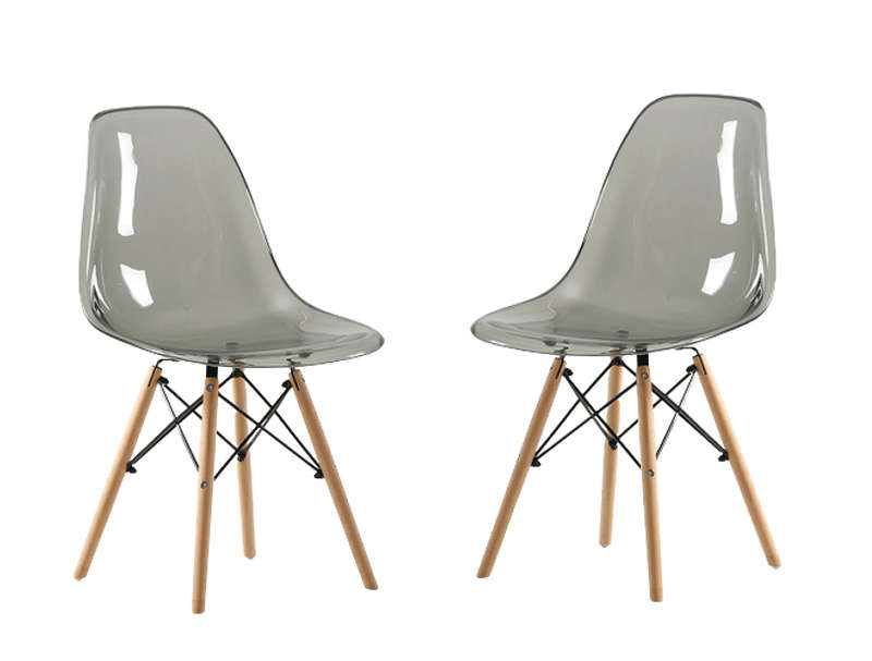 SMTE 2 x Modern Grey Transparent Dining Wooden Leg Chairs with keychain