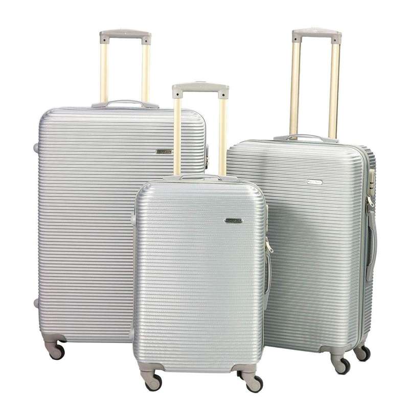 SMTE Expert Travel Ware - 3 Piece Luggage Set - Silver with keychain