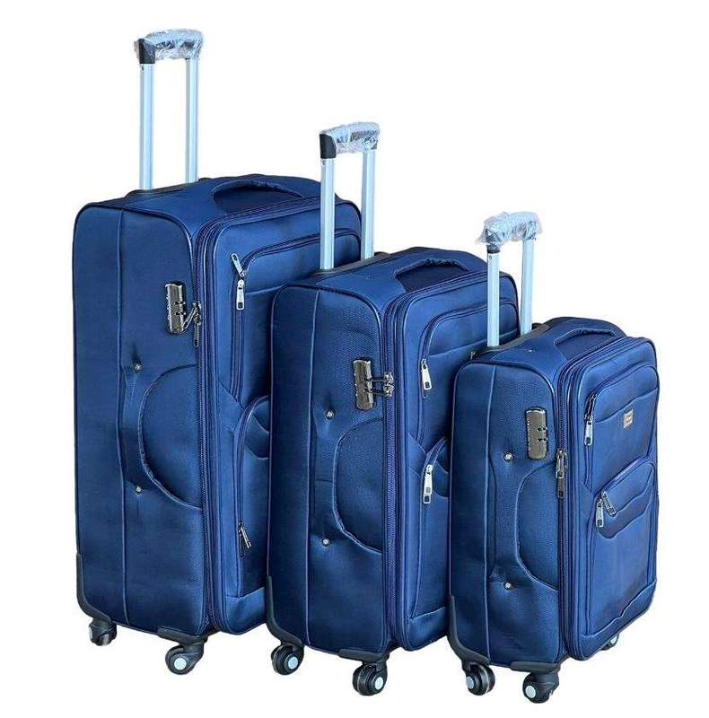 SMTE Le Emporer Fabric 3 Piece Luggage- Double Zip Suitcase - Blue with keychain