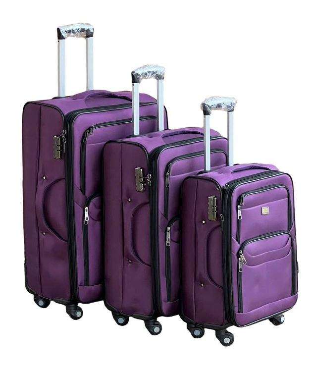 SMTE Le Emporer Fabric 3 Piece Luggage- Double Zip Suitcase - Purple with keychain