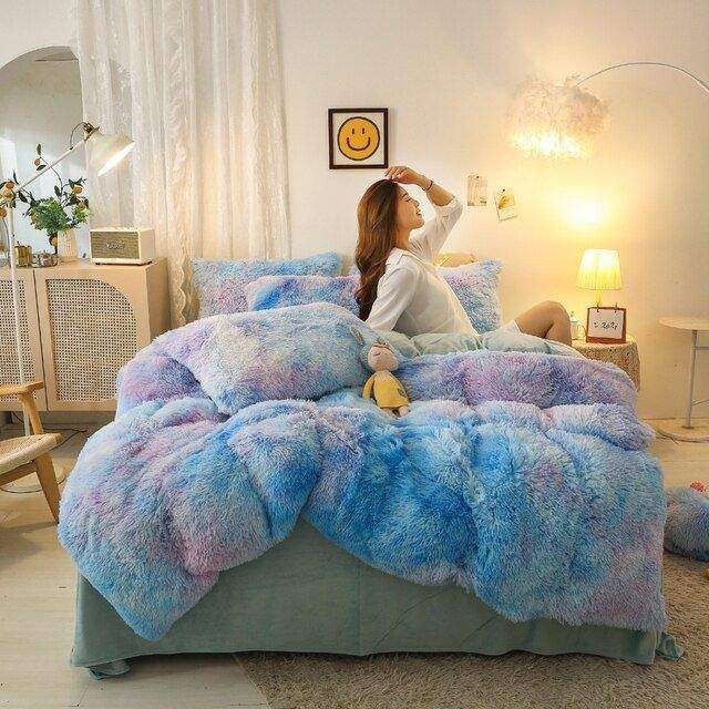SMTE Fluffy Comforter Wooled - Blue Rainbow with keychain