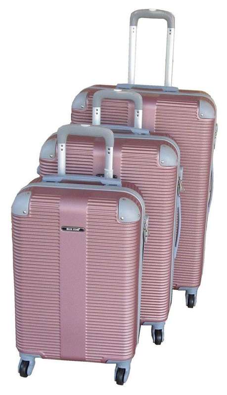 SMTE 3 Piece Hard Outer Shell Luggage Set - Pink with keychain