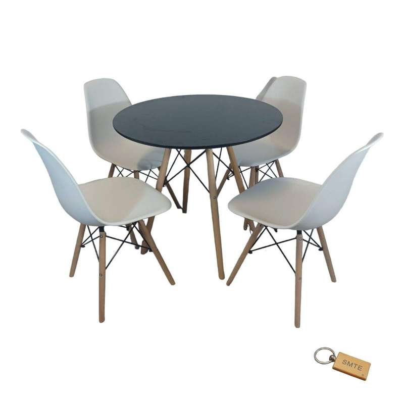 Smte-White Chair with Black table with Smte Keychain-Set With 4
