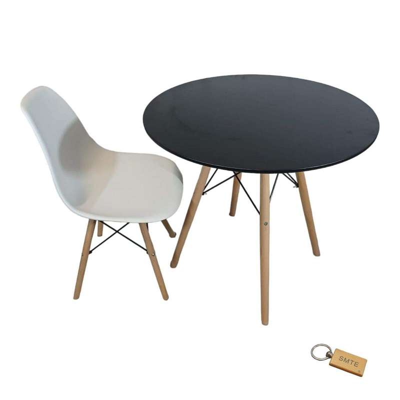 Smte-White Chair with Black table with Smte Keychain-Set With 1