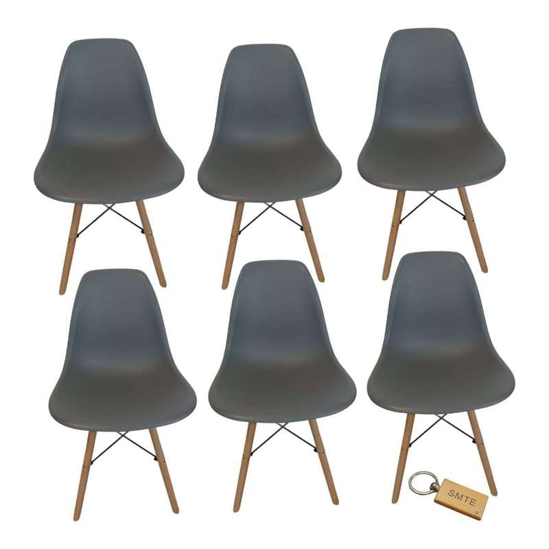 Smte-Plastic Chair With Wooden Leg Set of 6+ SMTE Keychain - Grey