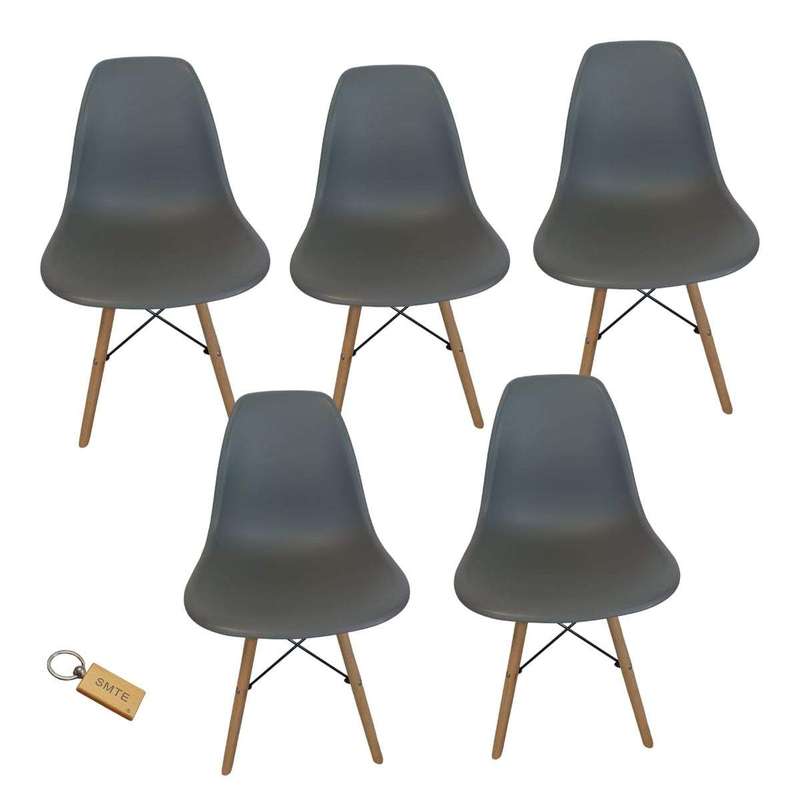 Smte-Plastic Chair With Wooden Leg Set of 5+ SMTE Keychain - Grey