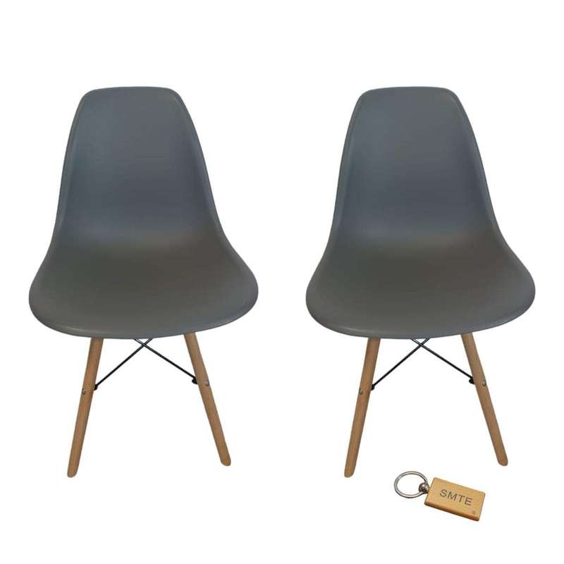 Smte-Plastic Chair With Wooden Leg Set of 2+ SMTE Keychain - Grey