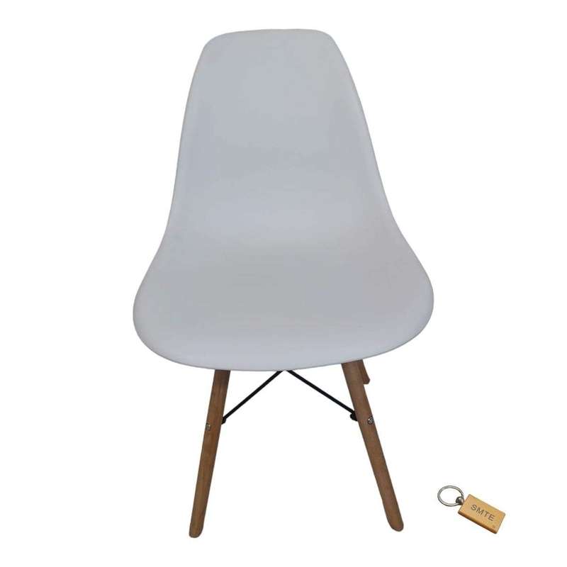 Smte-Plastic Chair With Wooden Leg Set of 1 + SMTE Keychain - White