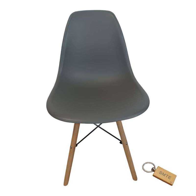 Smte-Plastic Chair With Wooden Leg Set of 1 + SMTE Keychain - Grey