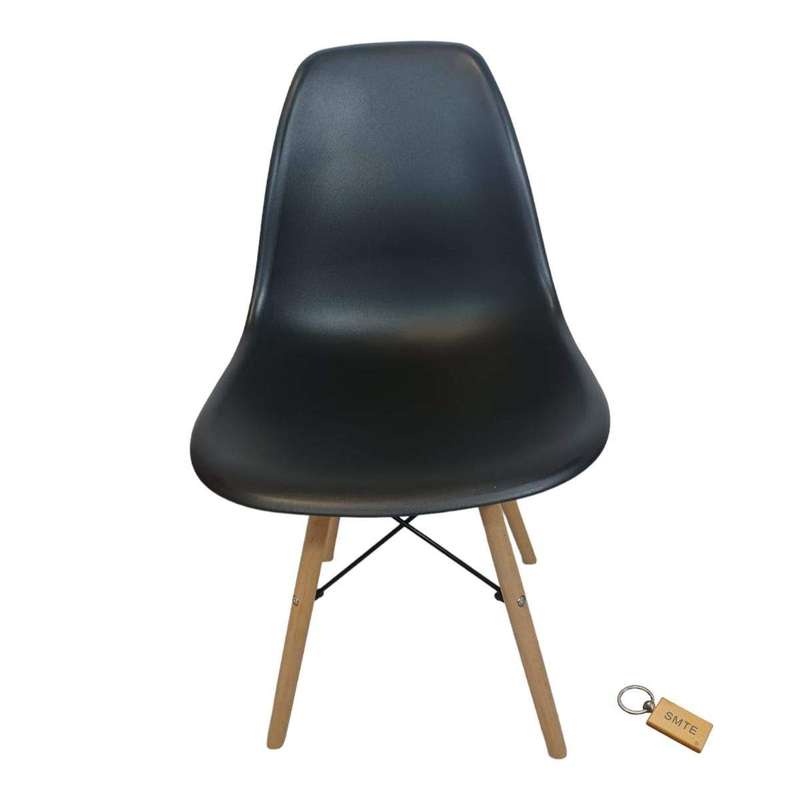 Smte-Plastic Chair With Wooden Leg Set of 1 + SMTE Keychain - Black