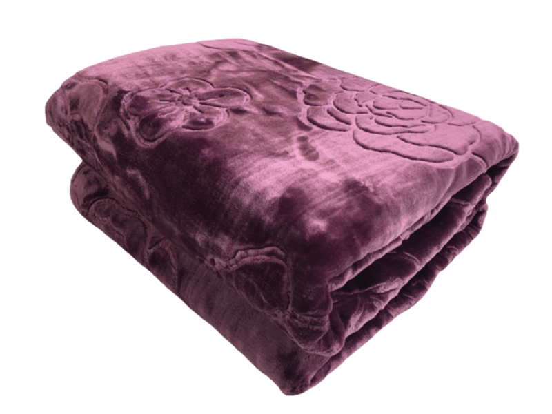 SMTE Queen Size Embossed Pattern Pure Mink Super Soft Blanket - Dark Purple with keychain