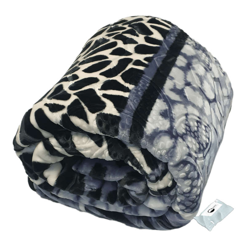 SMTE 2-Ply Ruling Premium Heavy Winter Mink Blanket & Tieback - Snow Leopard with keychain
