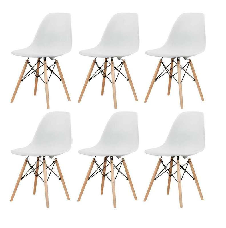 SMTE Wooden Leg Dining Chairs - Six Pack - Yellow Colour - White with keychain