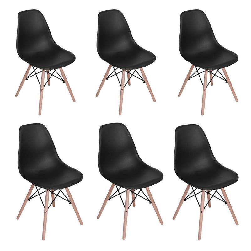 SMTE Wooden Leg Dining Chairs - Six Pack - Yellow Colour - Black with keychain