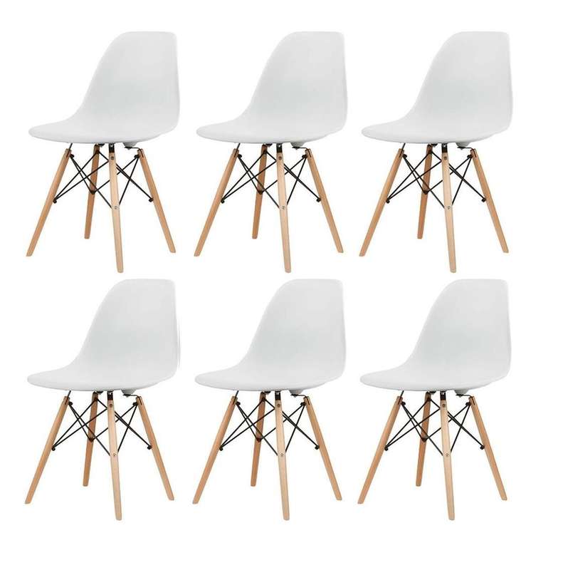 SMTE Wooden Leg Dining Chairs - Six Pack - White Colour with keychain
