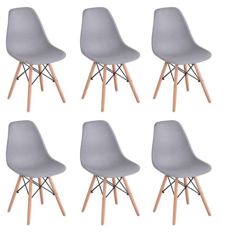 SMTE Wooden Leg Dining Chairs - Six Pack - Grey Colour with keychain