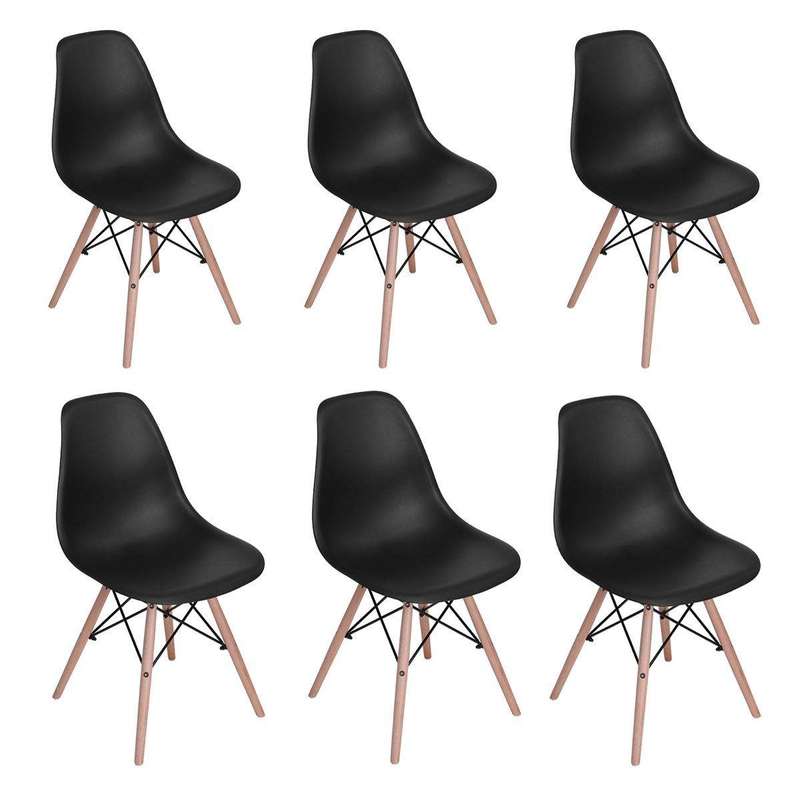 SMTE Wooden Leg Dining Chairs - Pack of Six - Black Colour with keychain
