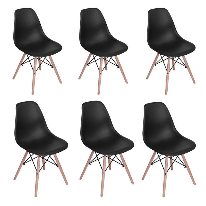 SMTE Wooden Leg Dining Chairs - Pack of Six - Black Colour with keychain