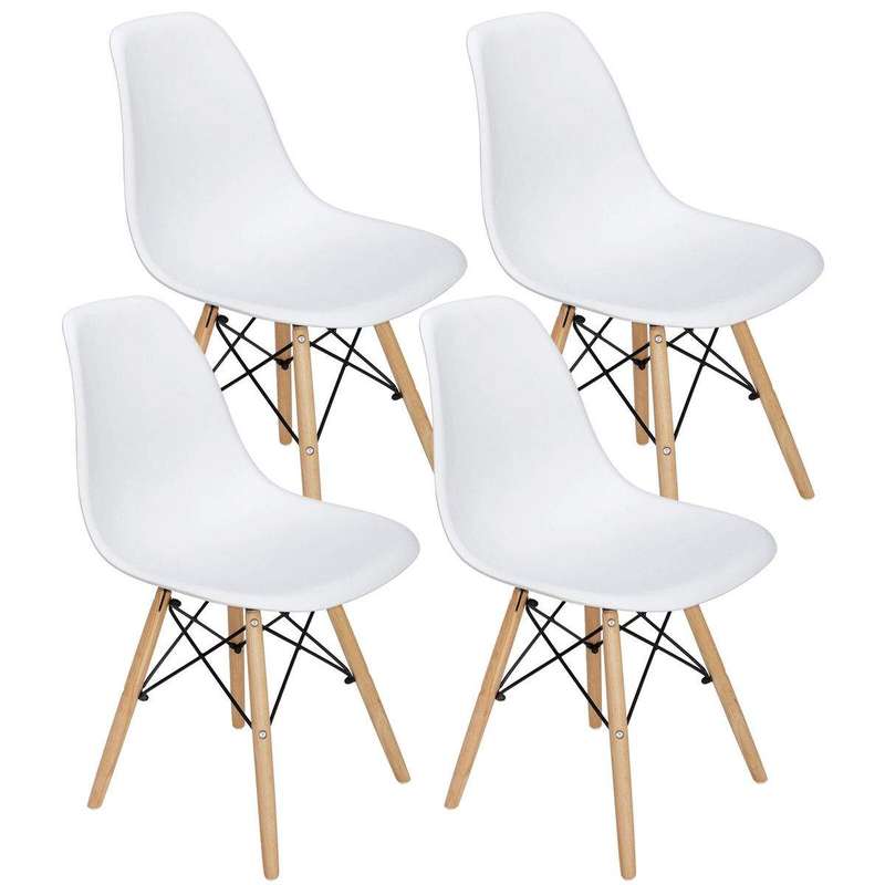 SMTE Wooden Leg Dining Chairs - Four Pack -White Colour with keychain