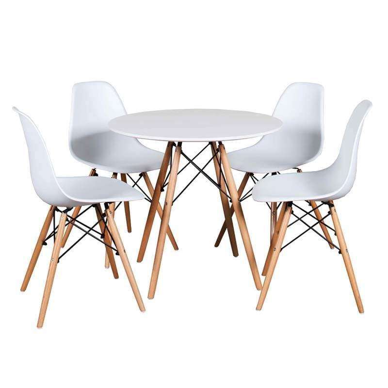 SMTE 5 Pieces Of Nordic Style Eames Chairs With Round Table Dining Set - White with keychain