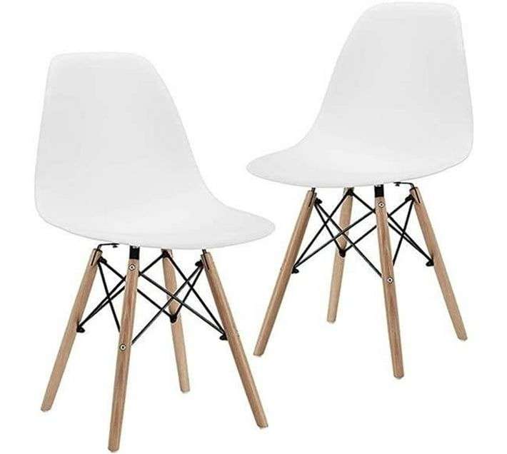 SMTE White Modern Style Dining Chair Shell Plastic Chair with Wooden Legs with keychain