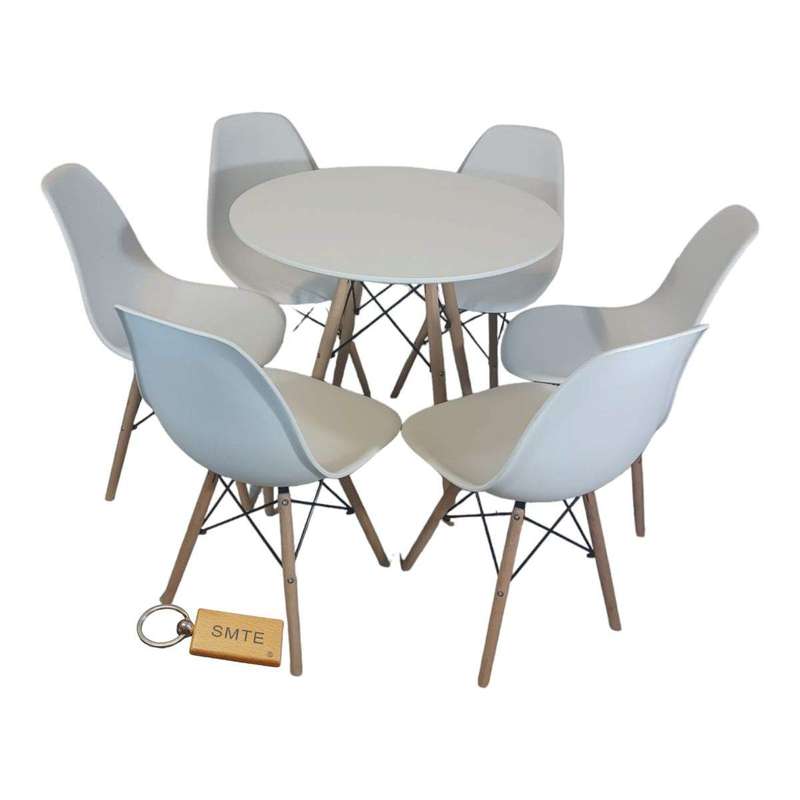 SMTE White Chair with White Table with Keychain - Set For 6