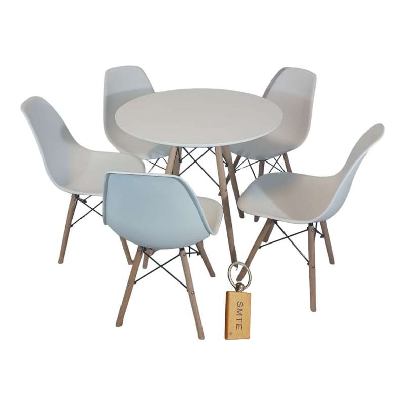 SMTE White Chair with White Table with Keychain - Set For 5