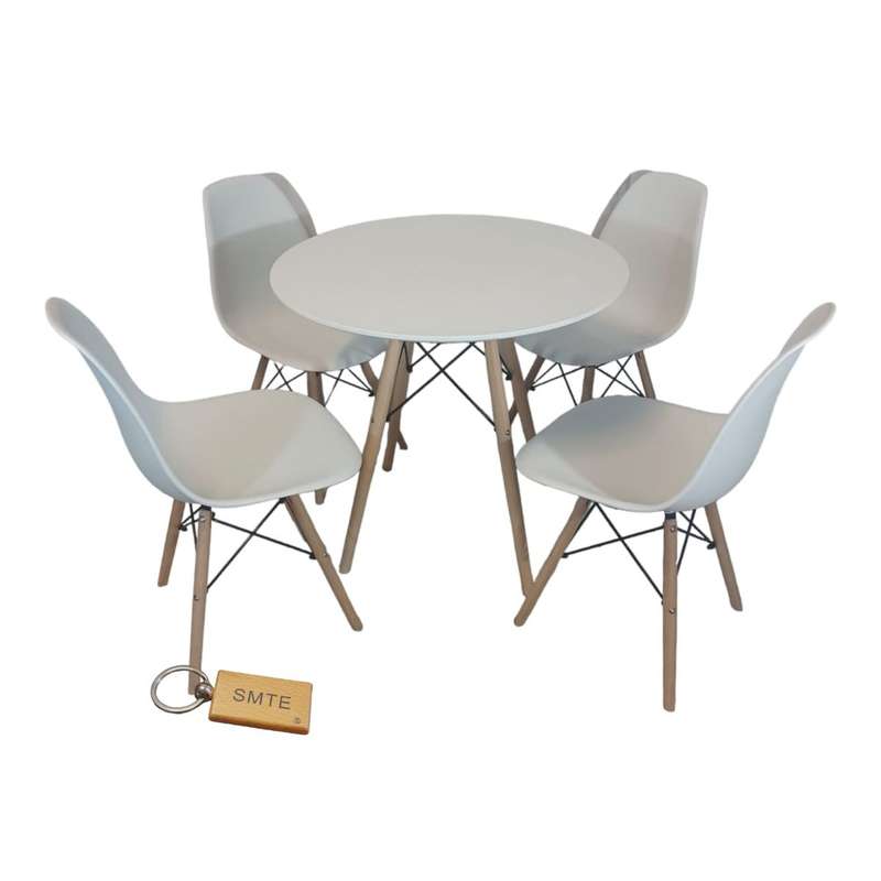 SMTE White Chair with White Table with Keychain - Set For 4