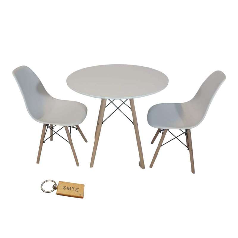 SMTE White Chair with White Table with Keychain - Set For 2