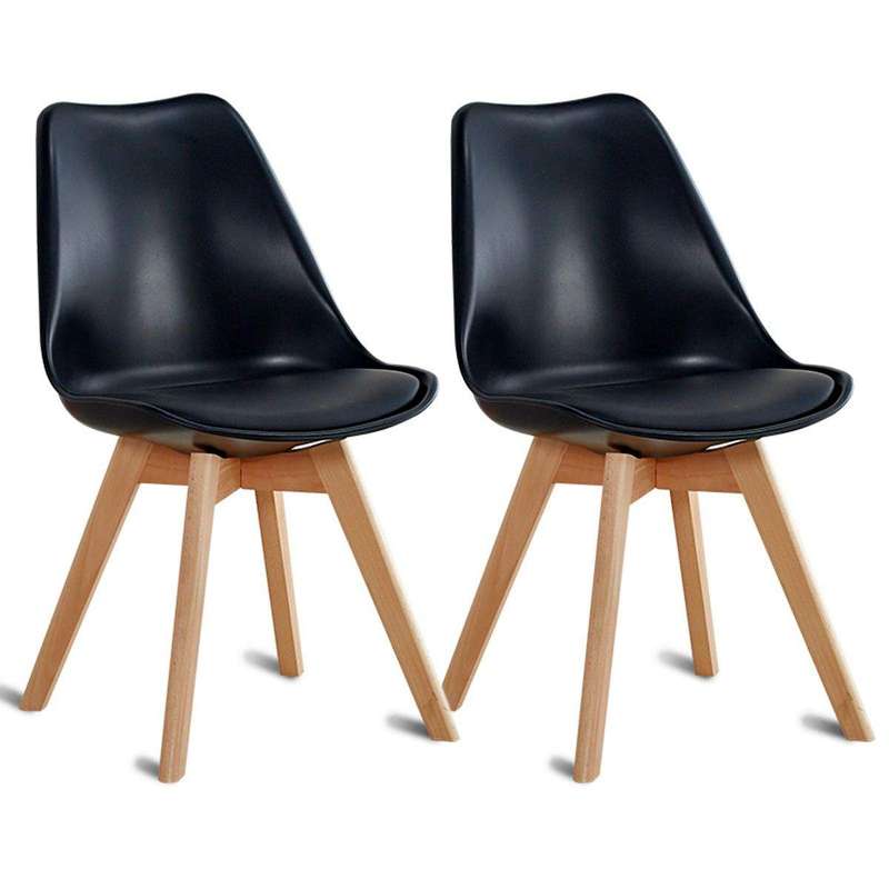 SMTE Tulip Chair Dining Chair Set of 2 - Black with keychain