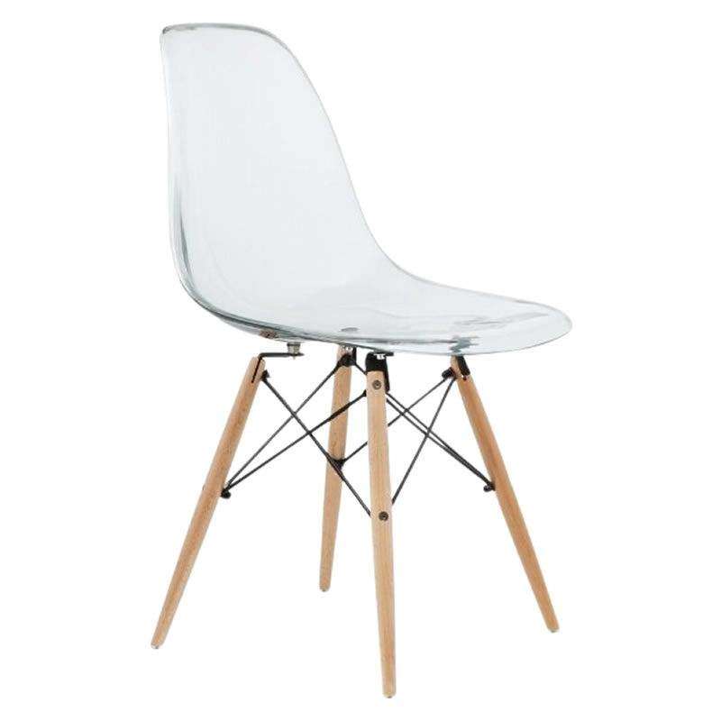 SMTE Modern Design Clear Dining Chairs with Wood Legs - Transparent with keychain