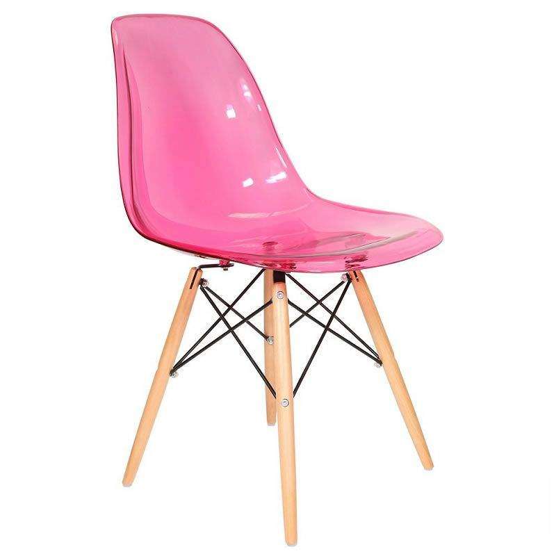 SMTE Modern Design Clear Dining Chairs with Wood Legs - Pink with keychain