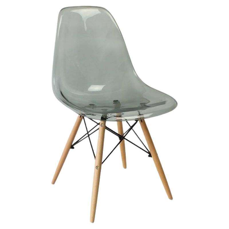 SMTE Modern Design Clear Dining Chairs with Wood Legs - Grey with keychain