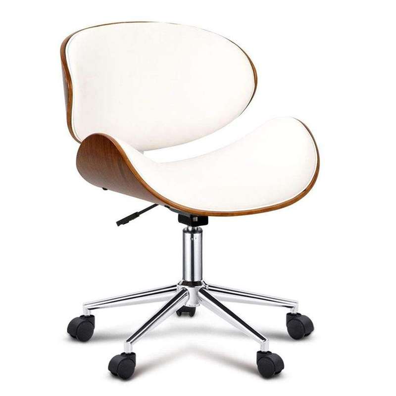 SMTE Stylish Wooden and PU Leather Office Desk Chairs - White with keychain