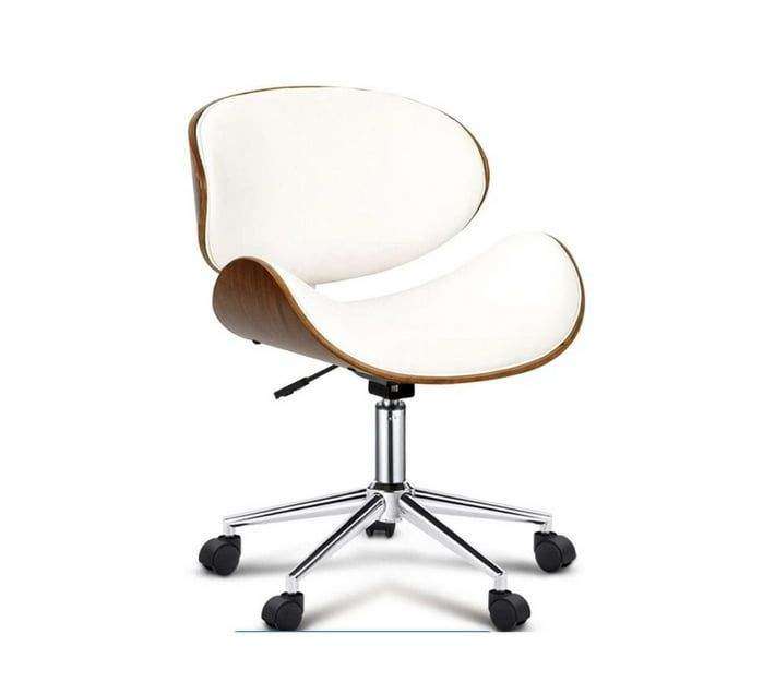 SMTE Stylish Wooden and PU Leather Office Desk Chairs - White with keychain