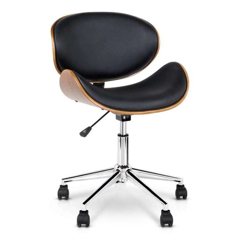 SMTE Stylish Wooden and PU Leather Office Desk Chairs - Black with keychain