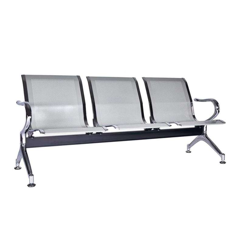 SMTE Steel Chrome 3 Seater Waiting Area Reception Chairs - Light Grey with keychain