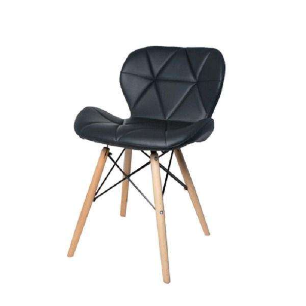 SMTE Sophia Faux Leather Wooden Leg Chair - Black with keychain