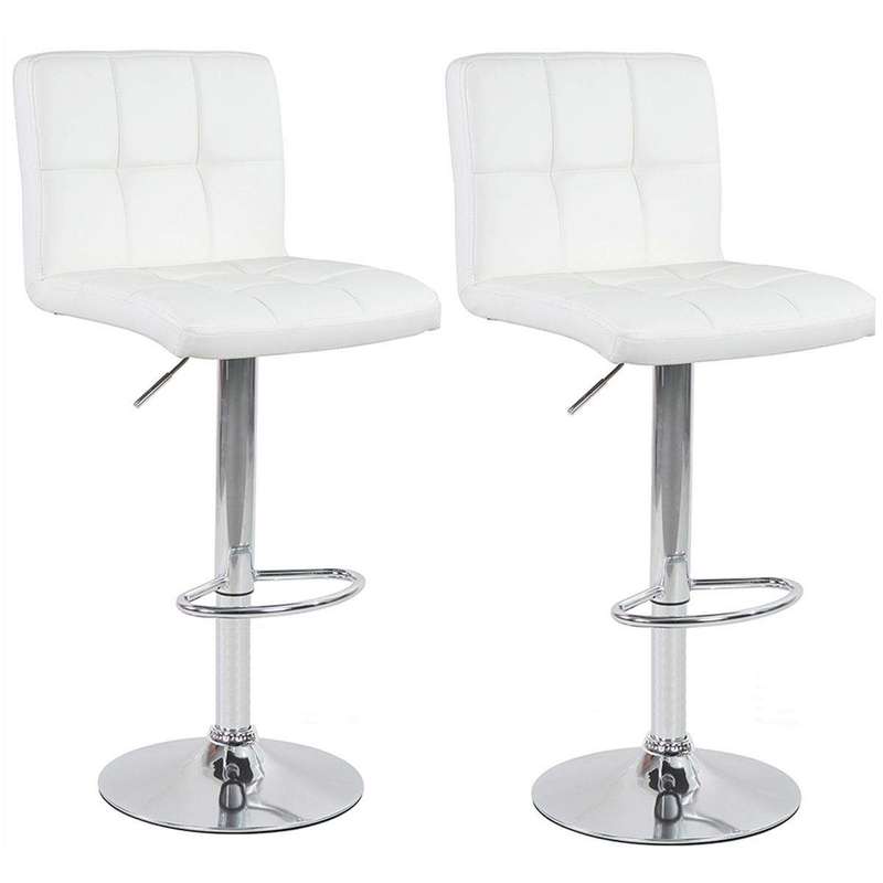 SMTE Soft Bar Stools Leather Kitchen Chairs 2 Set - White with keychain