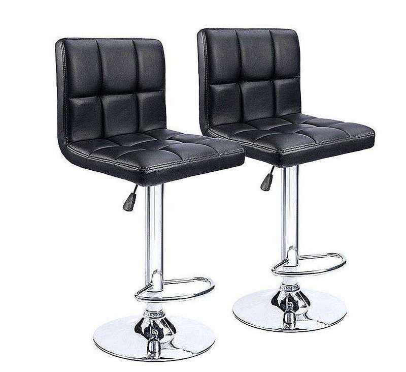 SMTE Soft Bar Stools Leather Kitchen Chairs 2 Set - Black with keychain