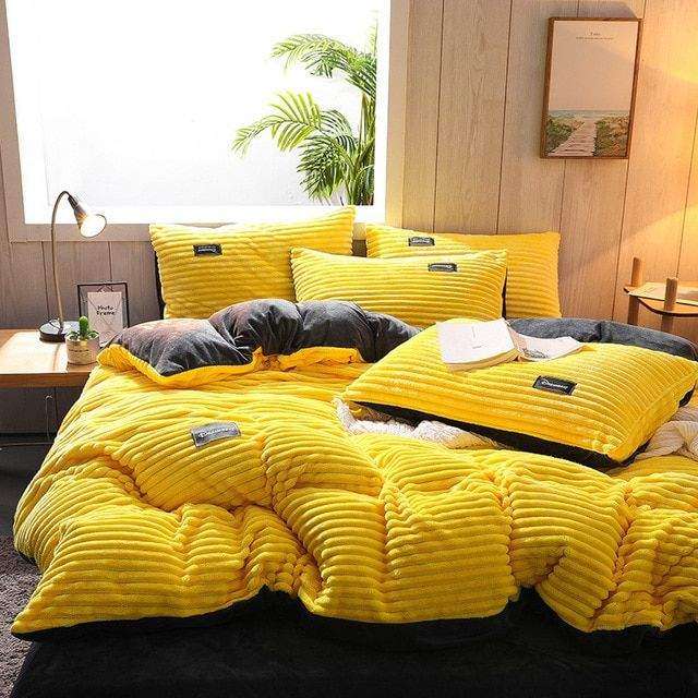SMTE Flannel Corduroy Comforter - 220x235cm - Yellow with keychain