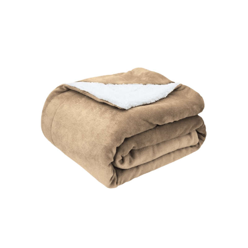 SMTE Ultra Soft Sherpa Blanket - 180 x 200cm - Camel with keychain