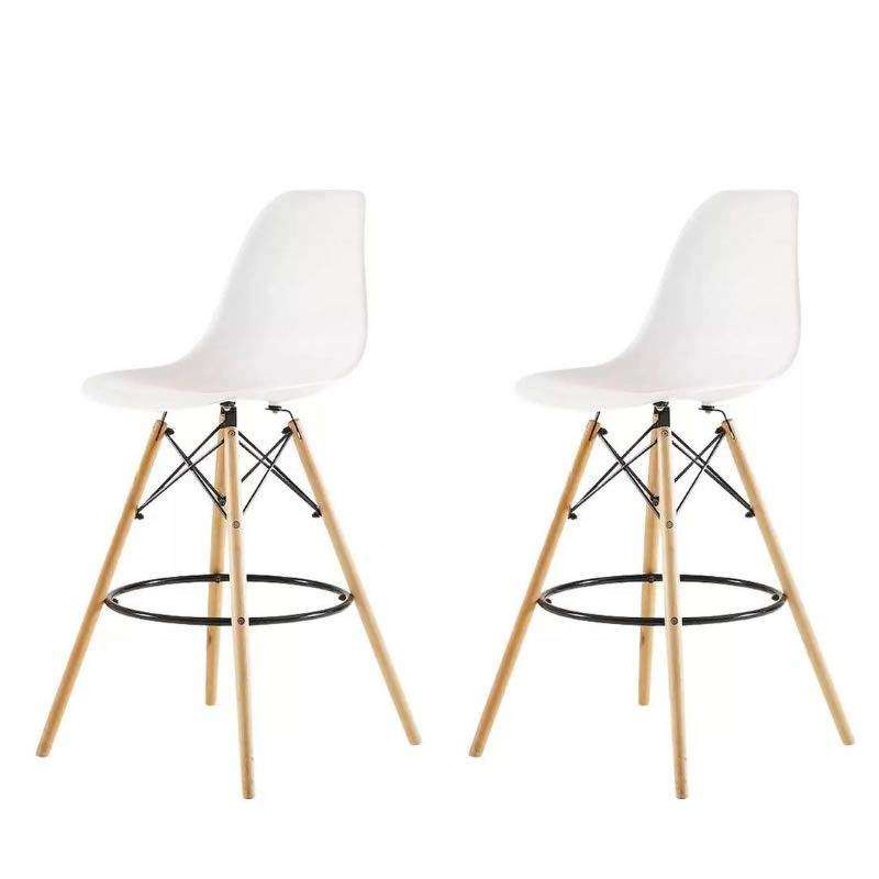 SMTE Set of 2 Modern Style Chair Counter/Bar Stools - White with keychain