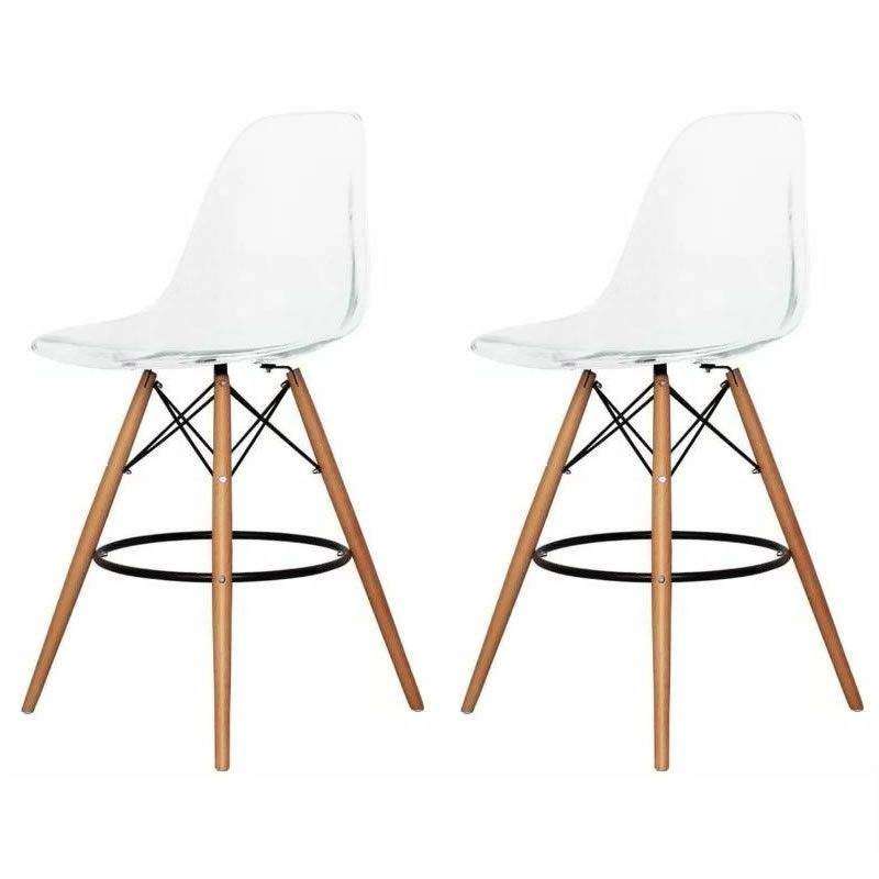 SMTE Set of 2 Modern Style Chair Counter/Bar Stools - Transparent with keychain
