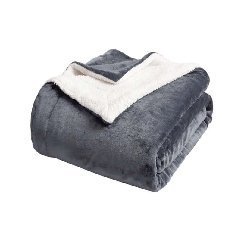 SMTE Ultra Soft Sherpa Blanket - 180 x 200cm - Grey with keychain