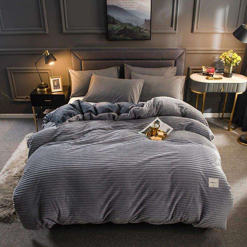 SMTE Flannel Corduroy Comforter - 220x235cm - Grey with keychain