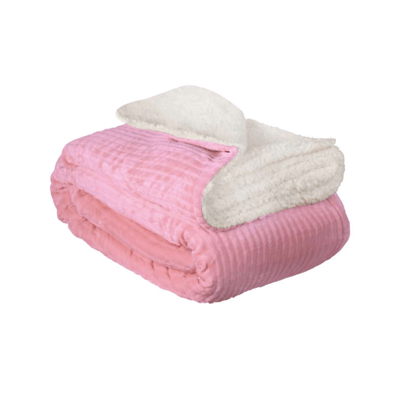 SMTE Ultra Soft Sherpa Blanket - 180 x 200cm - Ribbed Pink with keychain