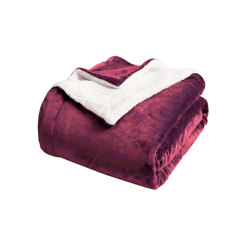SMTE Ultra Soft Sherpa Blanket - 180 x 200cm - Wine Red with keychain