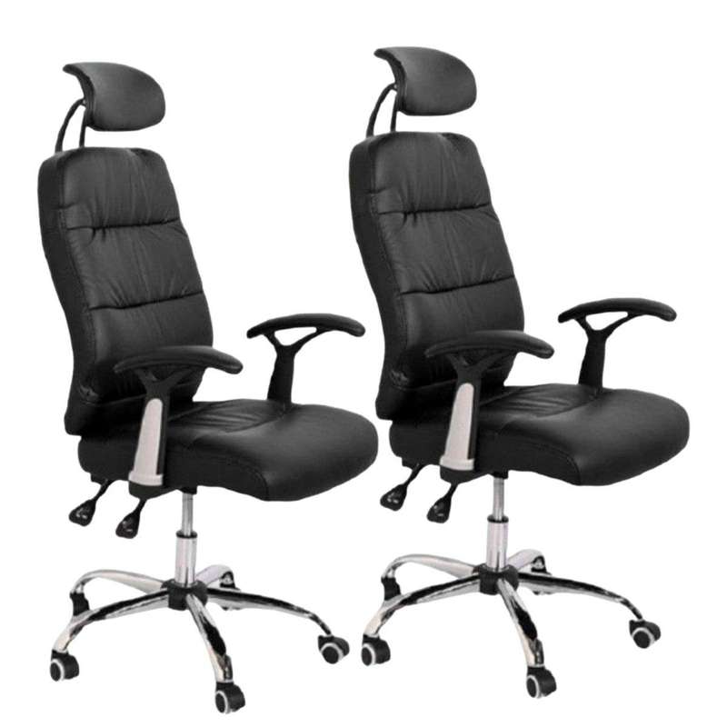 SMTE Sastro - 2 PU Leather Reclining Office Chair with Head And Arm rests - Black with keychain