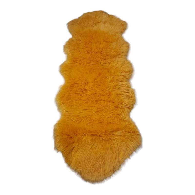 SMTE Runner Soft Faux Sheepskin Fur Chair Couch Cover Rug for Bedroom Floor - Gold with keychain